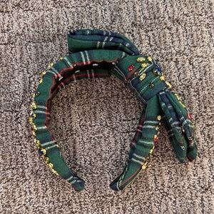 Lele sadoughi Plaid Headband with Bow and Gem Accents